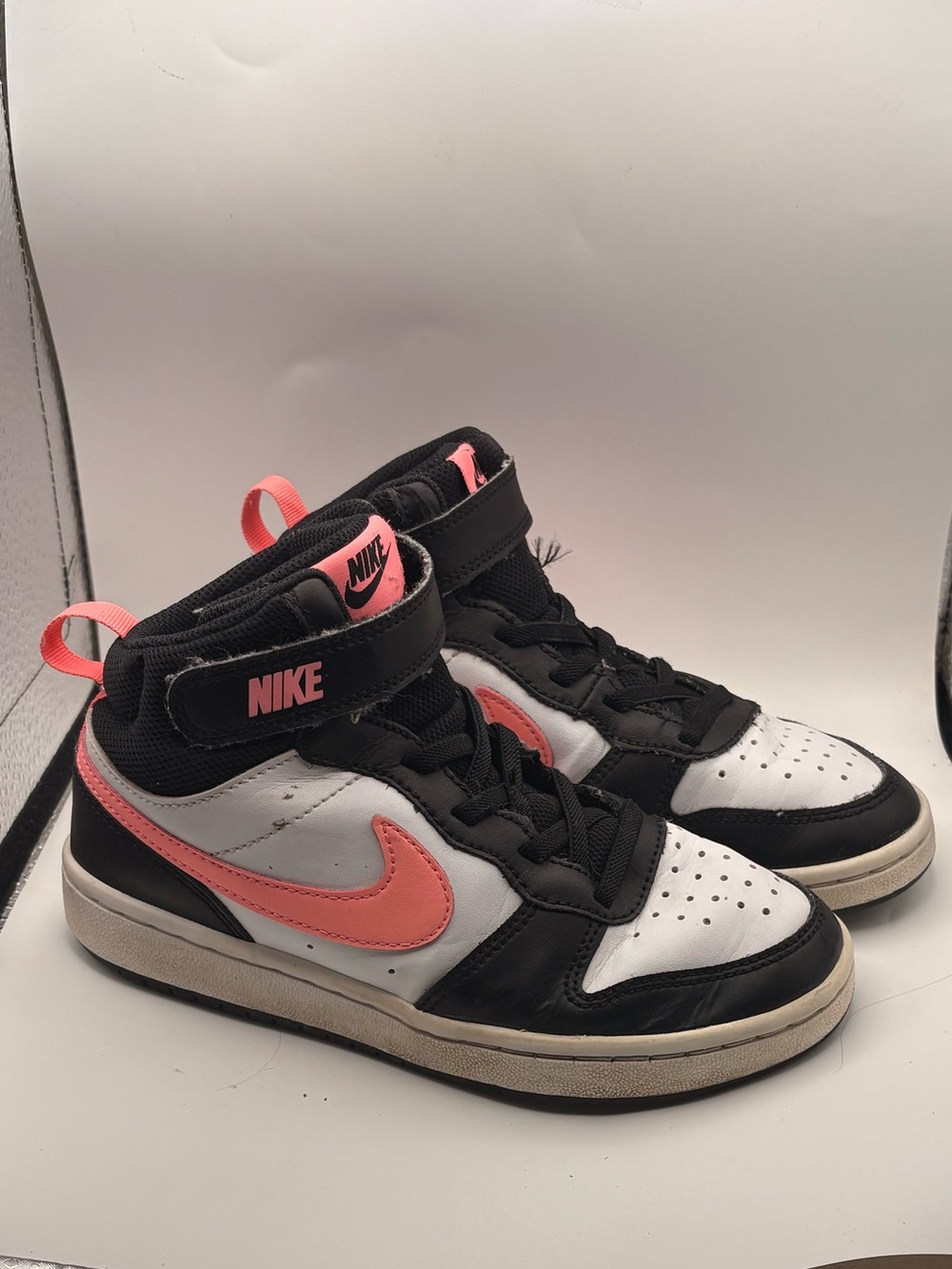 Nike Kids High-Top Sneakers in Black, White & Pink Coral